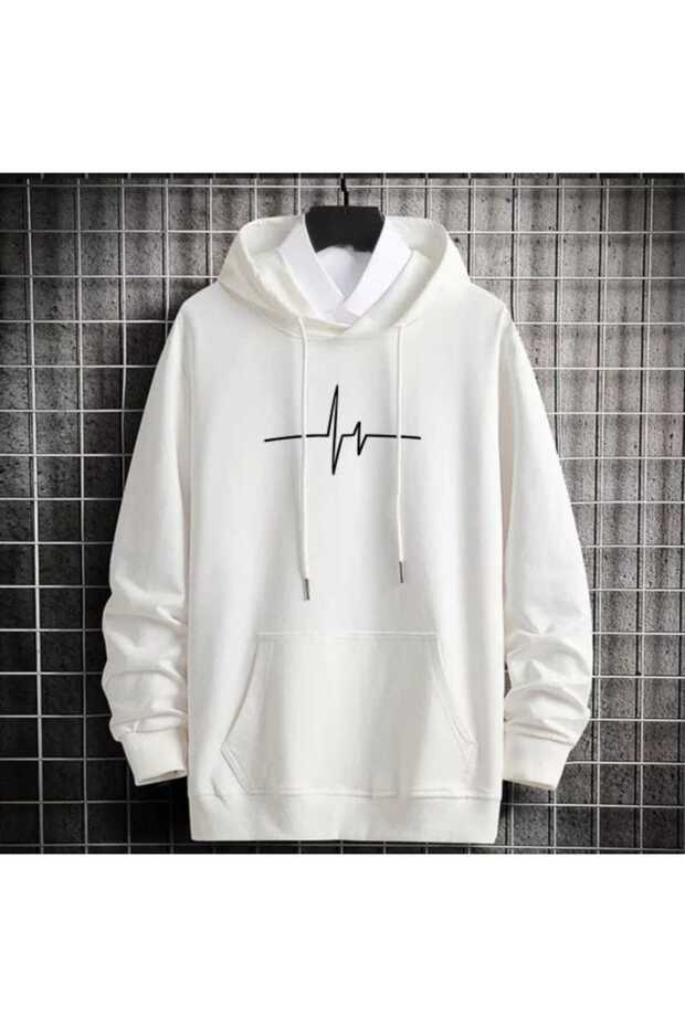 Modexa Unisex Hoody White Drop Shoulder Oversize Hooded Casual Sweatshirt with Kangaroo Pocket
