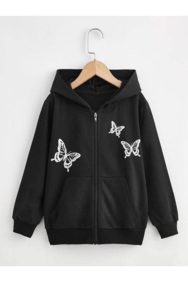 Unisex Black Streetwear Oversize Hooded Casual Cotton Sweatshirt with Pockets