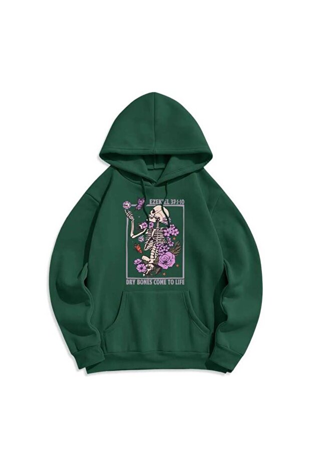 Unisex Green Relaxed Fit Hooded Kangaroo Pocket Thick Sweatshirt