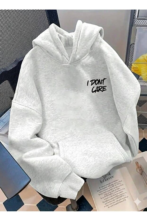 Unisex Gray Hooded Oversize Sweatshirt Comfortable Fit Cotton with Fleece Inside