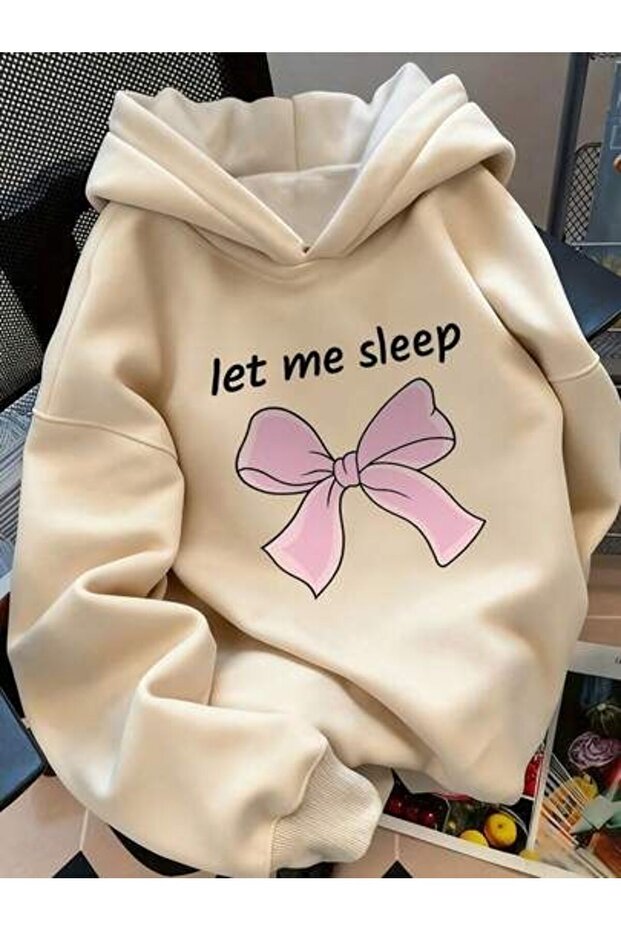 Unisex Beige Streetwear Oversize Hooded Casual Cotton Sweatshirt with Pockets