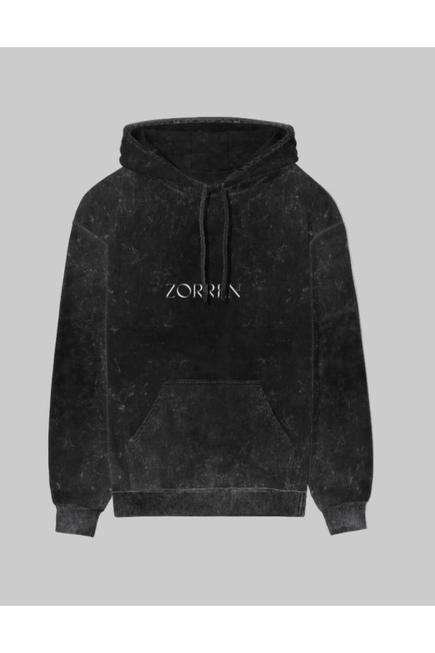 Unisex Anthracite Acid Wash Vintage Hooded Sweatshirt Comfortable Fit Hoodie
