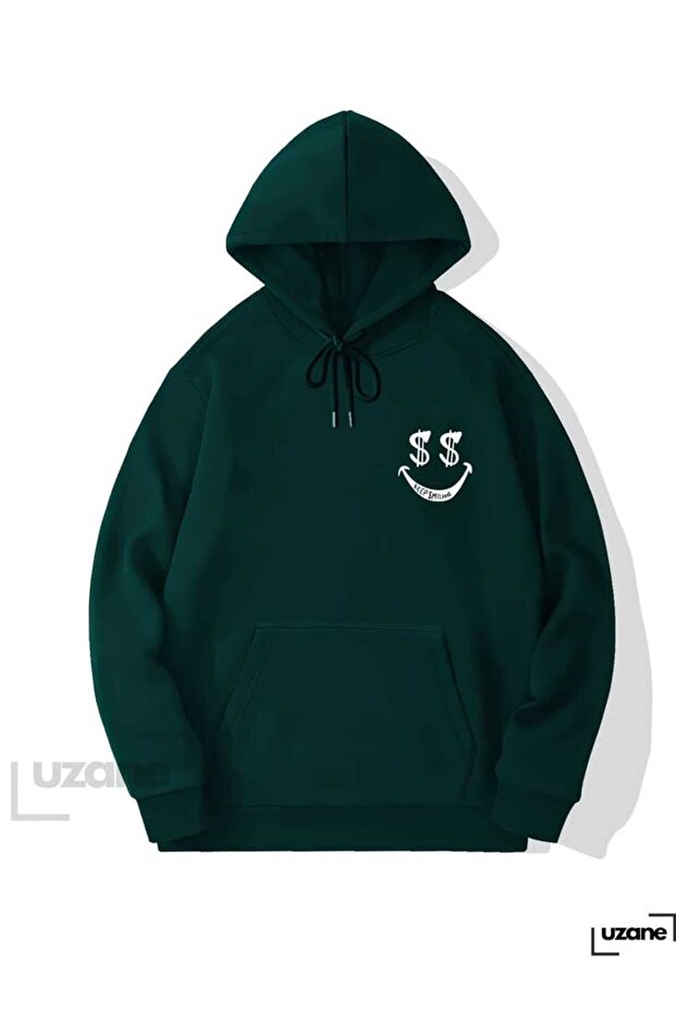 Unisex Green Relaxed Fit Hooded Kangaroo Pocket Thick Sweatshirt