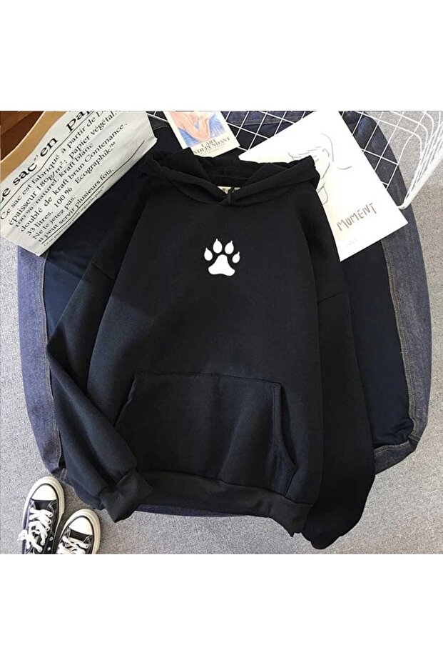 Unisex Black Hooded Oversize Sweatshirt Comfortable Fit Cotton with Fleece Inside