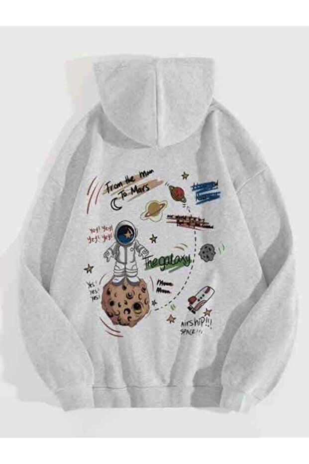 Unisex Gray Streetwear Oversize Hooded Casual Cotton Sweatshirt with Pockets