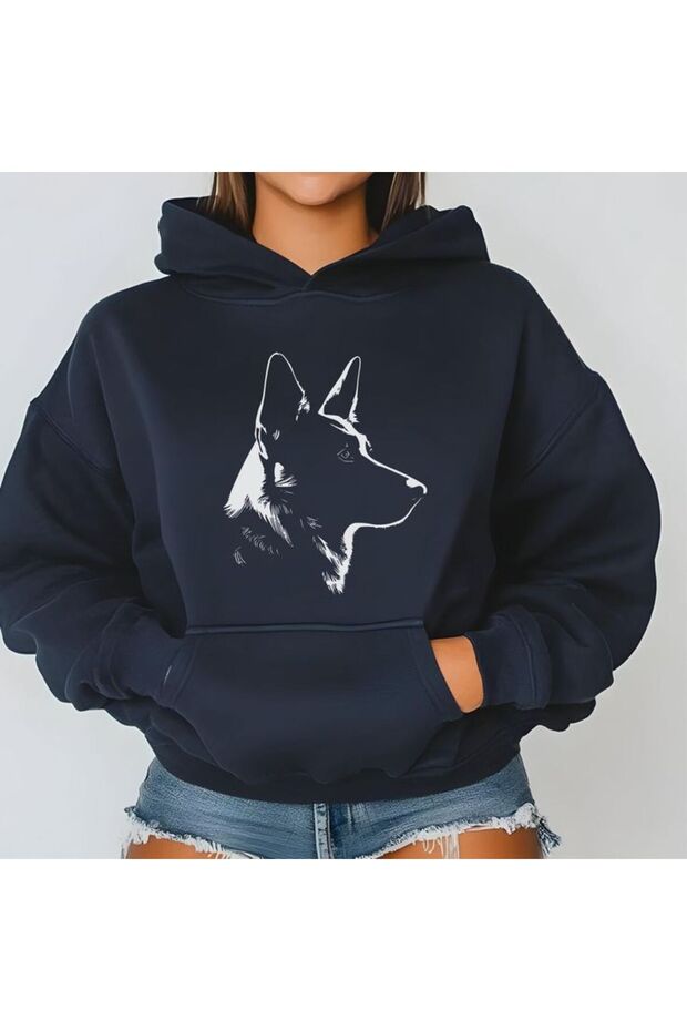 Unisex Navy Blue Hooded Oversize Sweatshirt Comfortable Fit Cotton with Fleece Inside