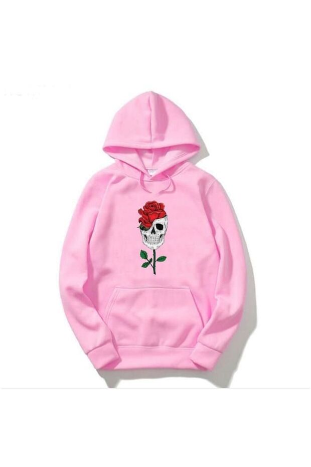 Unisex Pink Relaxed Fit Hooded Kangaroo Pocket Thick Sweatshirt