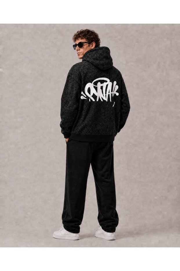 Unisex Anthracite Washed Relaxed Cut Kangaroo Pocket Hooded Streetwear Hoodie