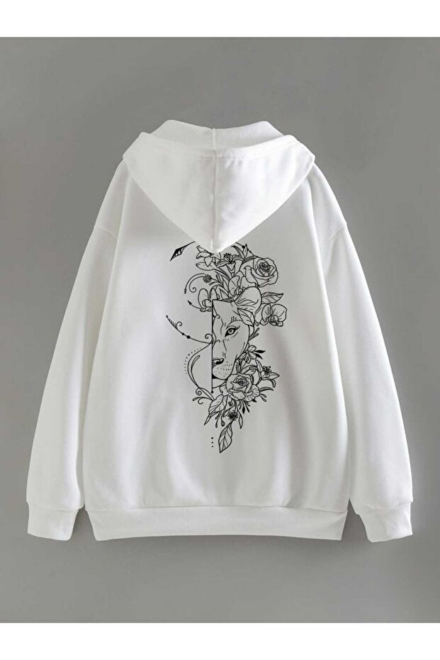 Unisex White Hooded Oversize Sweatshirt Comfortable Fit Cotton with Fleece Inside