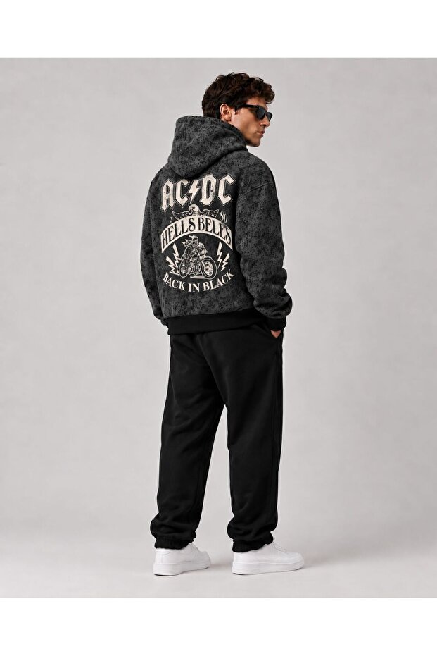 Unisex Anthracite Washed Kangaroo Pocket Hooded Casual Sweatshirt with Vintage Effect
