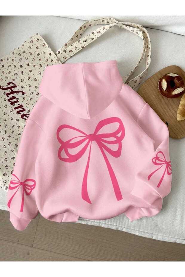 Unisex Pink 3 Thread Threaded Oversize Hooded Sweatshirt Basic Comfortable Cut