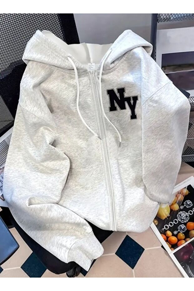 Unisex Gray Low Shoulder Oversize Hooded Casual Sweatshirt with Kangaroo Pocket