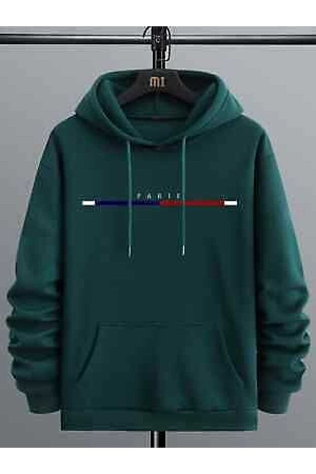 Unisex Green Low Shoulder Oversize Hooded Casual Sweatshirt with Kangaroo Pocket