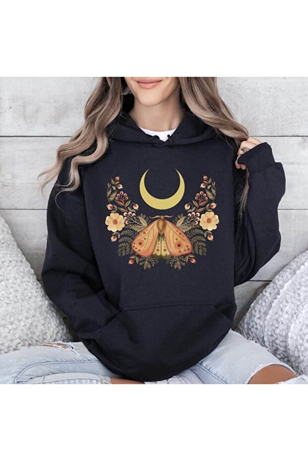 Unisex Black Off-Shoulder Oversize Hooded Casual Sweatshirt with Kangaroo Pocket