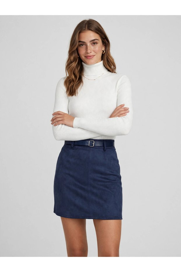 Women's Suede Belted Mini Straight Fit Skirt
