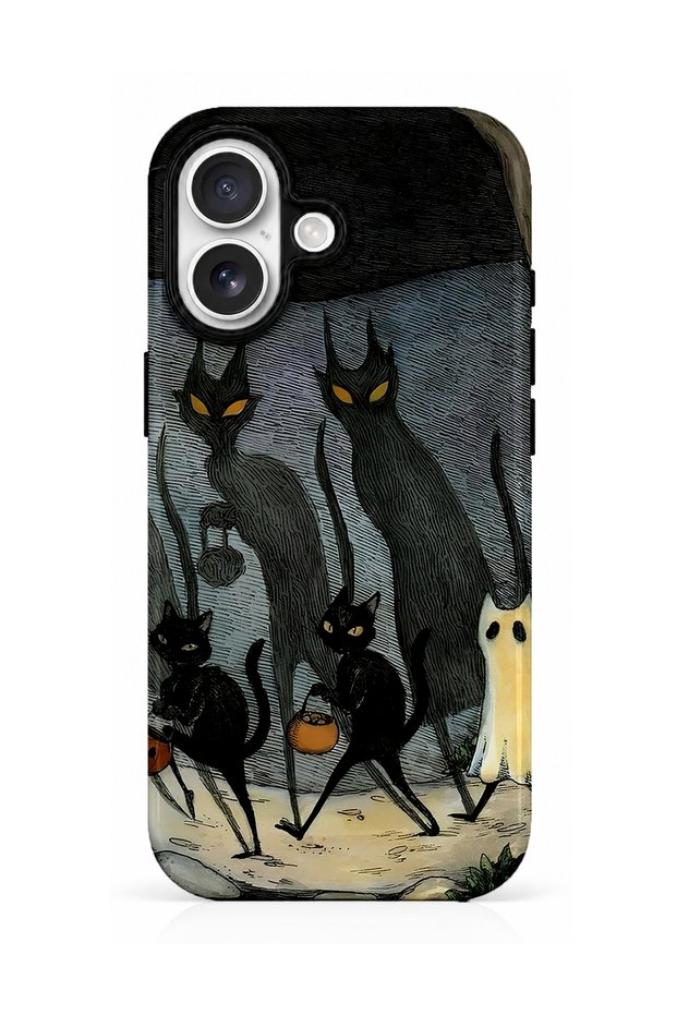 iPhone 16 Compatible - Cartoon Cats, Double Layer, Glossy Surface Protective Case