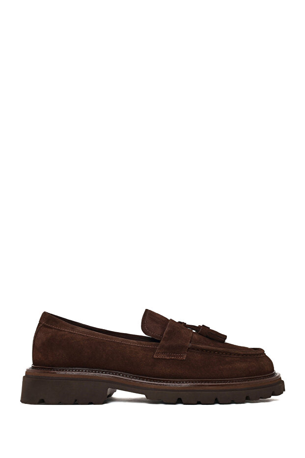 Men's Brown Tasseled Suede Leather Loafer Wm710025Ds