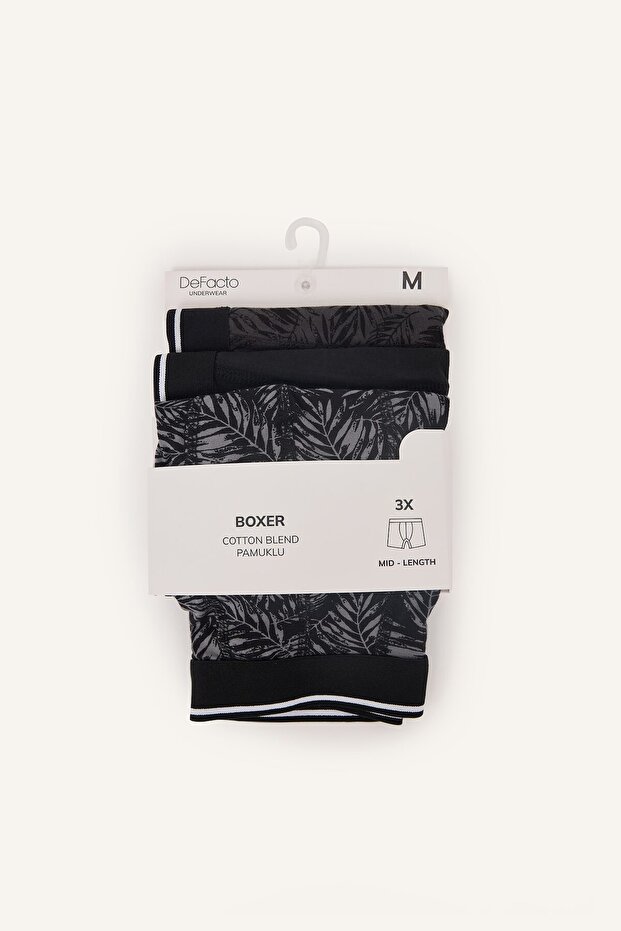 Regular Fit Leaf Patterned 3-Piece Boxer with Elastic Waist I1786Ax26Au