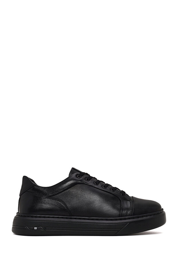 Men's Black Lace-Up Thick-Sole Leather Sneaker Wm650011Dv