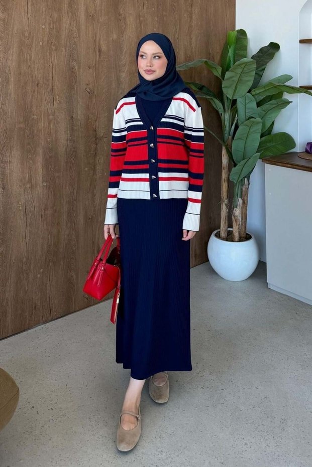 Falco Striped Suit Navy Blue