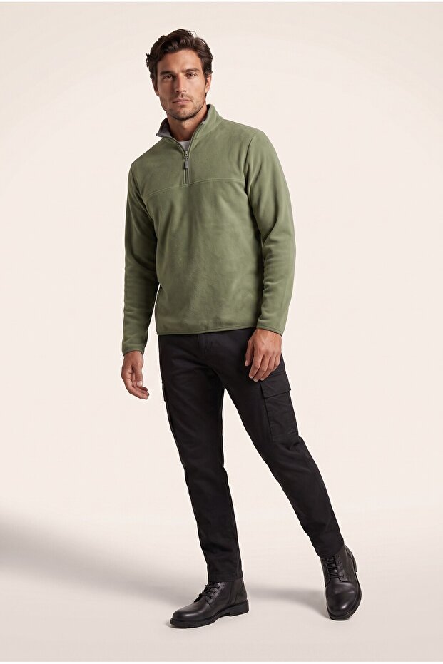 Men's Green 6240 Basic High Collar Fleece Sweatshirt