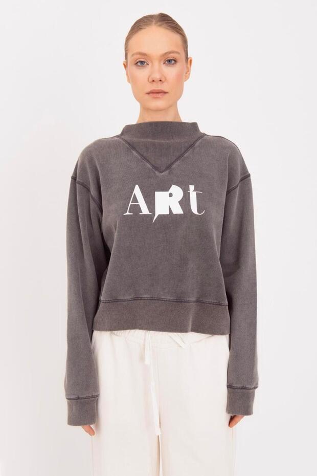 Yıkamalı Baskılı Sweatshirt