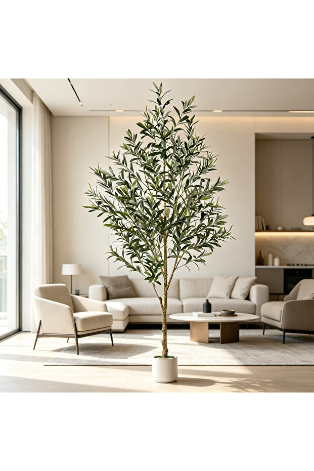 Realistic Artificial Olive Tree 152cm with White Planter, Faux Potted Tree, No Watering, Adjustable Branch