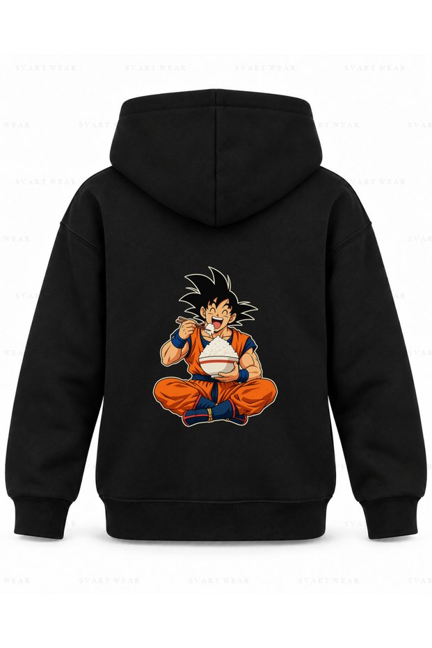 Dragon Ball Goku Rice Hill Printed Black Children's Hooded Sweatshirt
