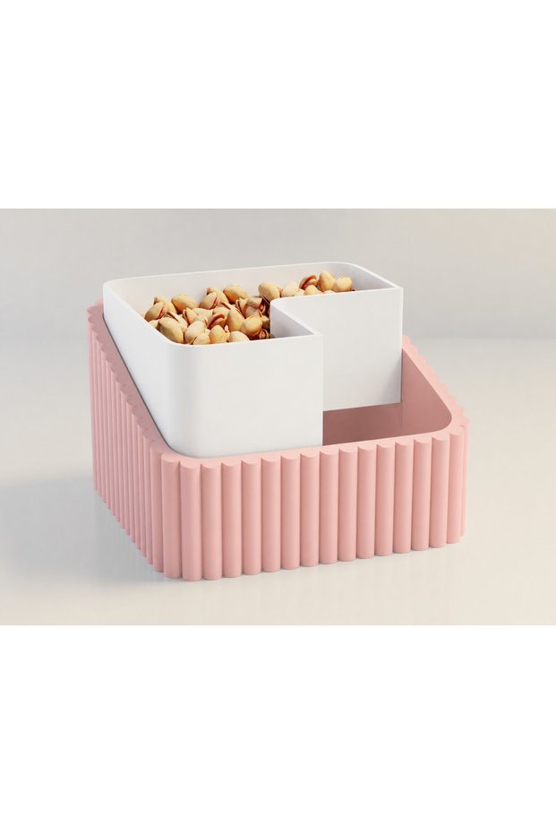 3D Printing Peanut Bowl - Dual Chamber Shell Separator Presentation Bowl - Pink White