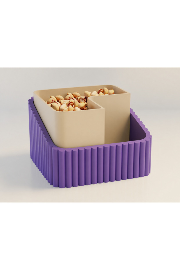 3D Printed Peanut Bowl - Dual Chamber Shell Separator Presentation Bowl - Purple Beige