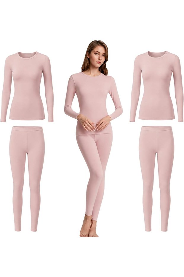 Thermal Underwear for Women Warm Base Layers Soft Long Johns Leggings Fleece Lined Sleepwear Top Bottom Pajama Set Winter Cold Weather Snow Slim Fit Shirts Lightweight Skiing Yoga Training