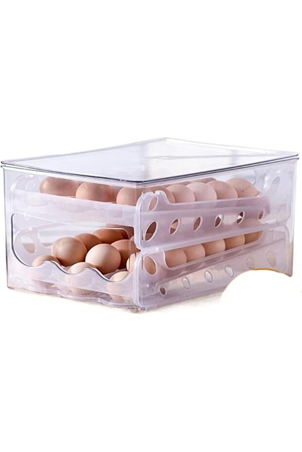 Cnemmfvf Double Layer Stackable Sliding Egg Basket Transparent Plastic Refrigerator Storage Box