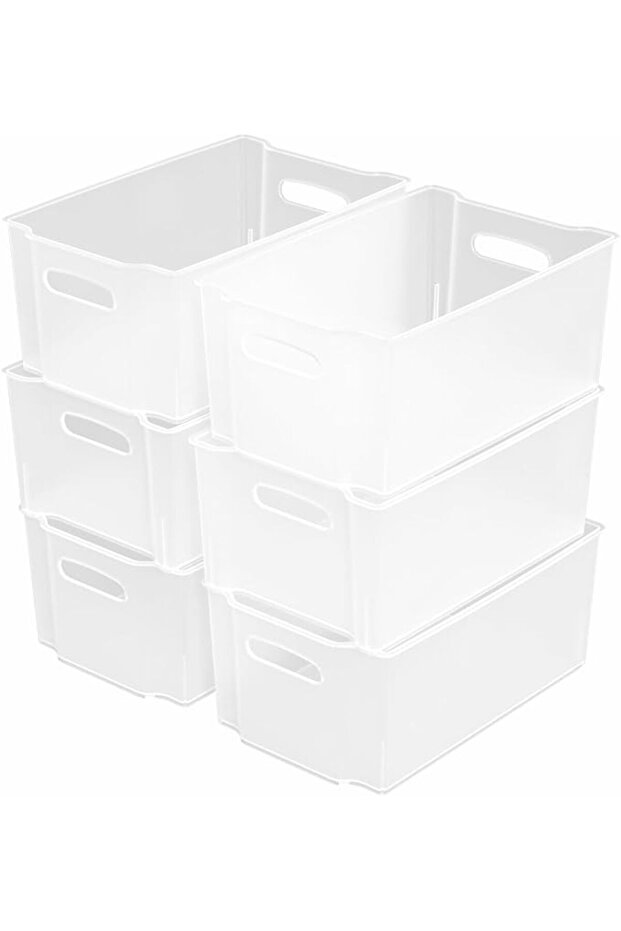Set of 6 Stackable Plastic Storage Bins Clear Storage Organizer Bins for Refrigerator, Closet, Pantry