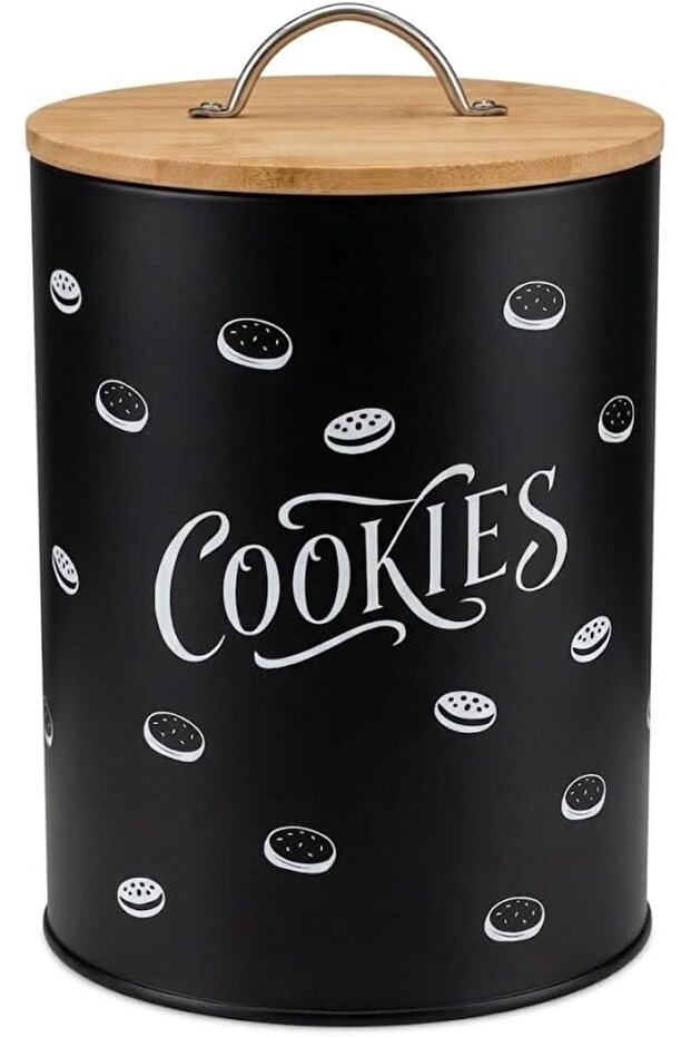 Large Cookie Jar with Airtight Lid - 1.2 Gallon Matte Black Iron Cookie Tin with Bamboo Handle Lid -