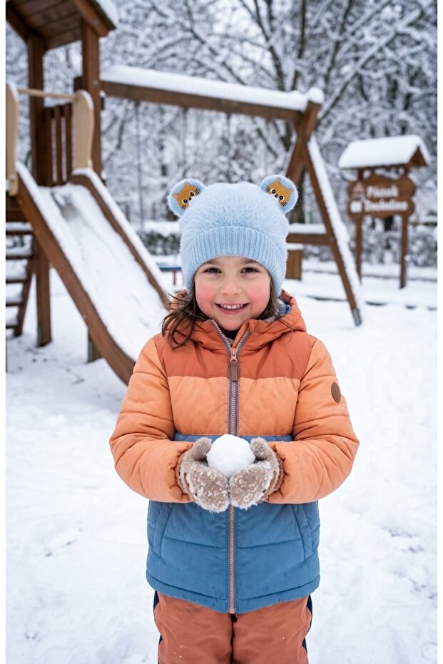 4-7 Years Old Girls' Soft Textured Beanie with Ear Protection