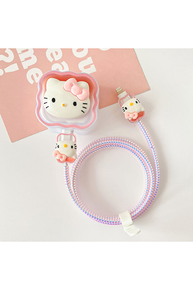 hello kitty style charging Cable Protector Set, Anti-Break Cable Saver Case, Compatible for iPhone 25W charger