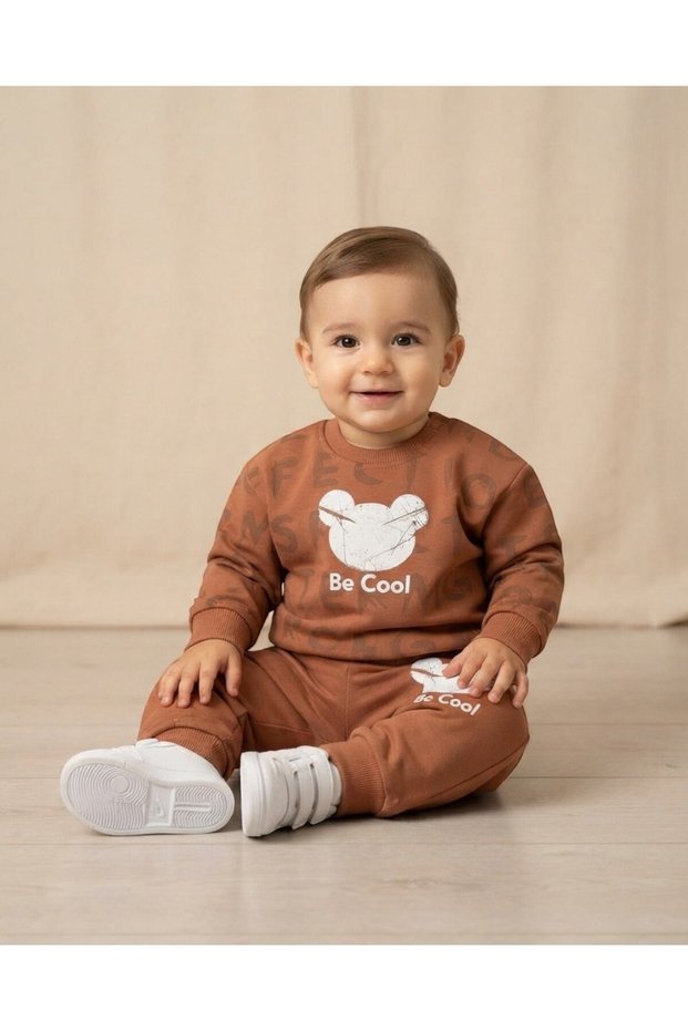Baby Boy Crew Neck Be Cool Printed 6-9-12-18-24 Months Striped Top and Bottom Seasonal Set