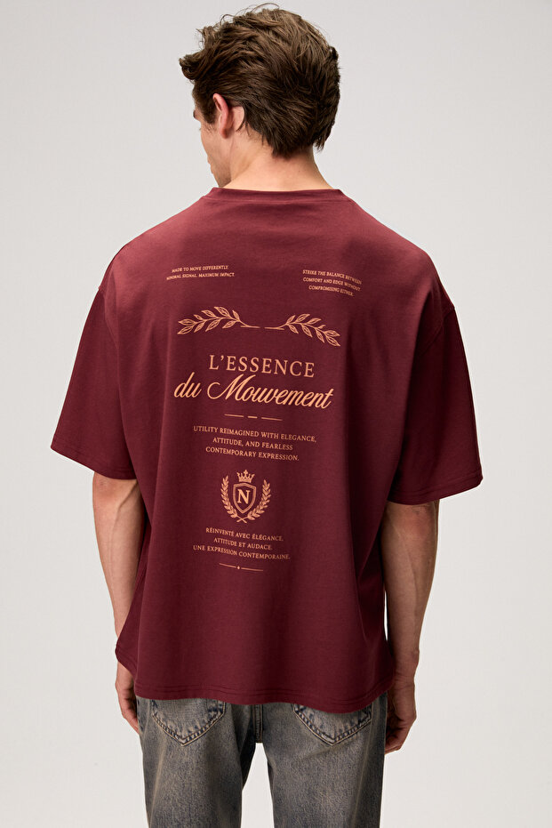 Kyren men's organic cotton front and back printed round neck burgundy t-shirt