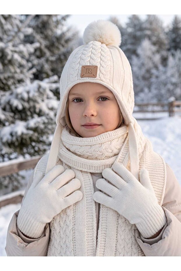 Kitti 4-8 Years Old Girls' Lined Scarf, Beanie, Gloves 3-Piece Set