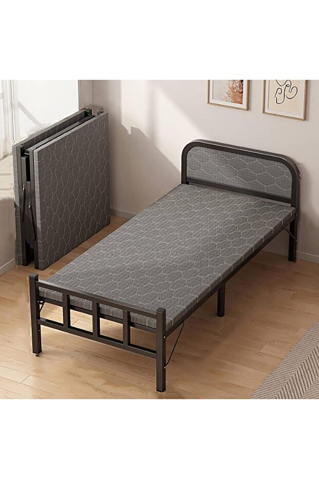 Folding Camping Cot with Thick Mattress,Portable Sleeping Bed with Upholstered Headboard,250kg Max Load