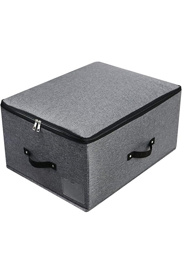 Foldable Lidded Storage Bin with Divider Board, 4 Handles, Zipper lid, Blankets Clothes Quilts Stora