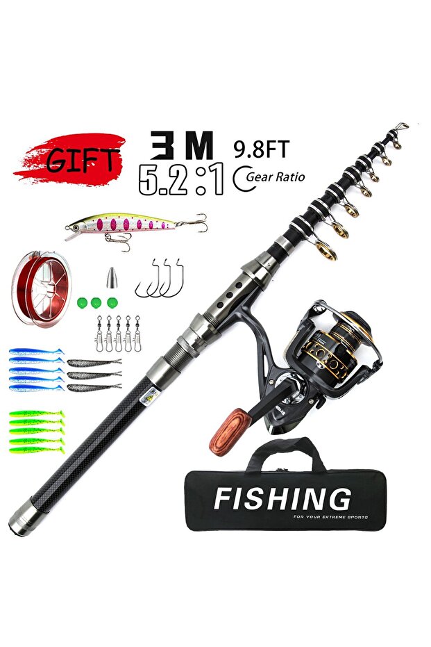 Telescopic Fishing Rod and Reel Combo,Lightweight Durable Gear for Saltwater and Freshwater,Left/Right Interchangeable Reel Set