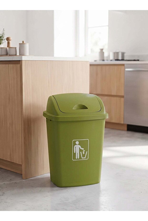 Durable Plastic 33-Liter Trash Can with Swing Lid,Versatile Waste Bin for Kitchen,Bathroom-Green
