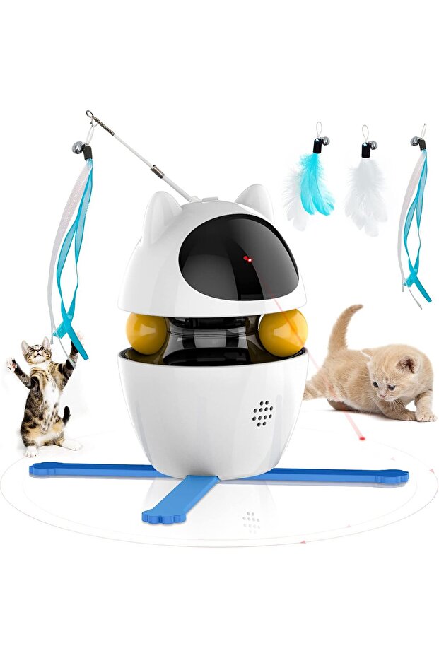 3-in-1 Interactive Automatic Cat Toy with Feather,Track Ball,and Adjustable Light,USB Rechargeable