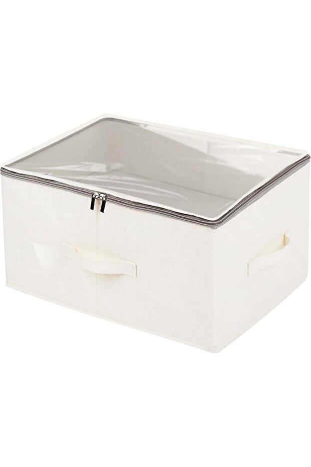 Durable See-through Storage Box Bins with Dual Handles and zipper Lid Foldable Organizer for Clothes