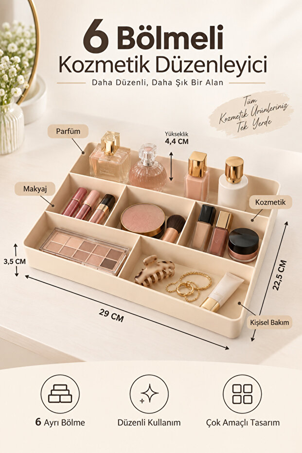 Glow Series Vera 6-Compartment Cosmetic and Makeup Organizer – Perfume, Jewelry, and Personal Care Organizer