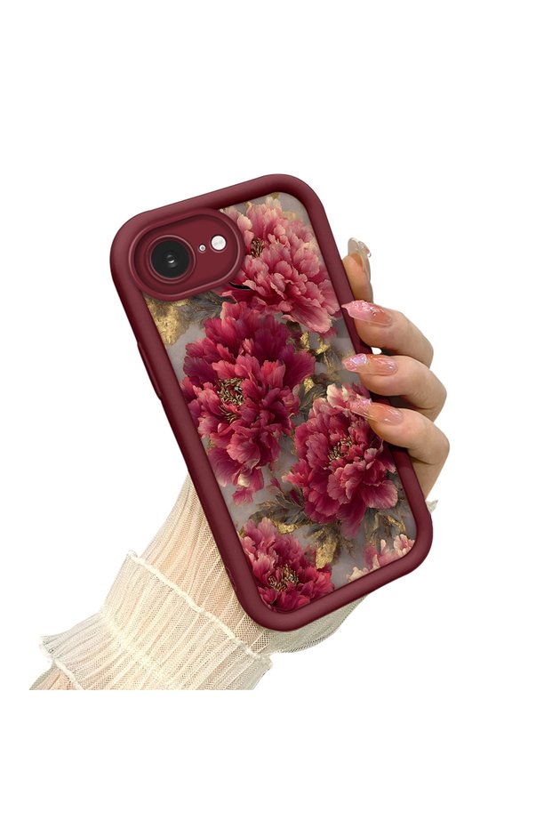 iPhone 16E Compatible Luxury Retro Peony Flower Illustration Case, Stylish Air