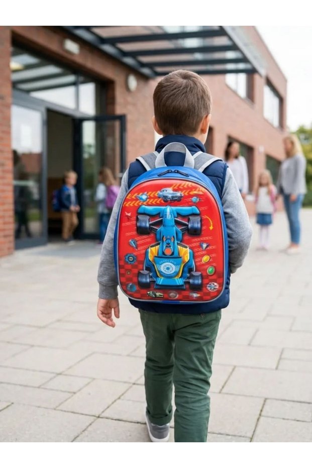 Boys' Car-Printed Backpack, 26x29 cm, with Adjustable Straps, CANEDR08