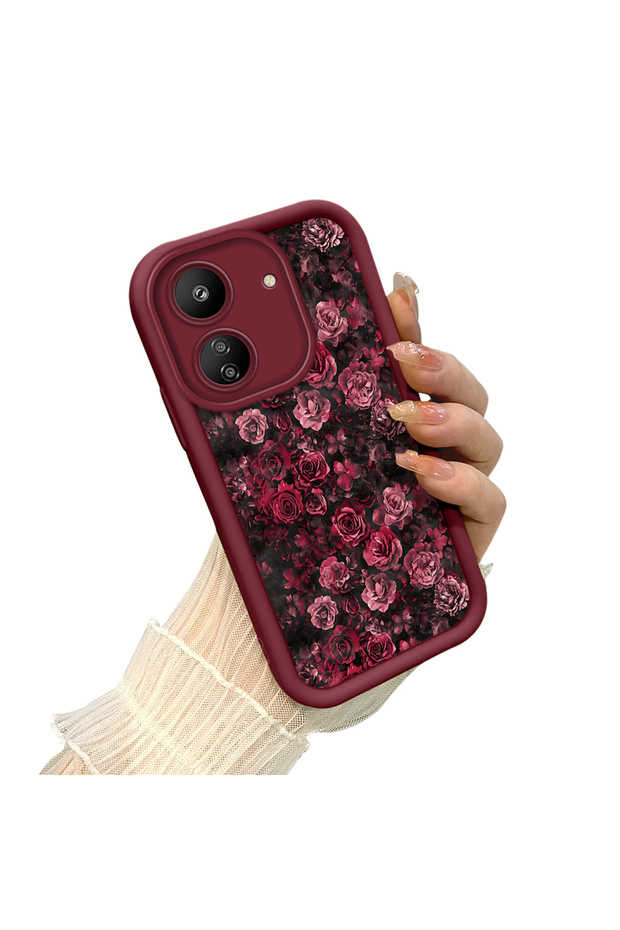 Redmi 13C 4g Compatible Dark Background Red Rose Printed Case, Non-Fading, Permanent Clear Pattern