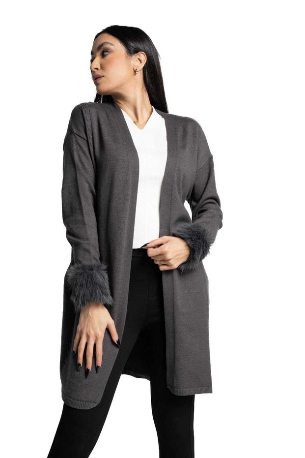 Fur Solid Long Cardigan